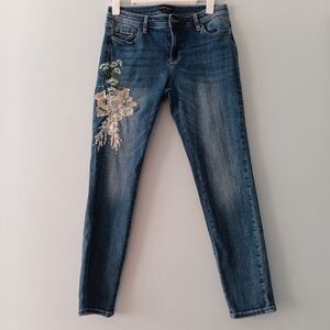 Bebe Y2K Embellished 3D Floral Skinny Denim Jeans Medium Wash 29